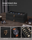 2-Tier Wood Watch Case – Wood – Ink Black – 8 Slots with Large Glass Lid and Velvet Lining