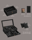 2-Tier Wood Watch Case – Wood – Ink Black – 8 Slots with Large Glass Lid and Velvet Lining