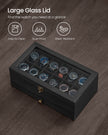 2-Tier Wood Watch Case – Wood – Ink Black – 8 Slots with Large Glass Lid and Velvet Lining