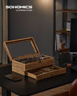 Watch Box – Wood – Multi-Color – 12 Slots with Large Glass Lid and Velvet Lining