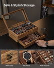Watch Box – Wood – Multi-Color – 12 Slots with Large Glass Lid and Velvet Lining
