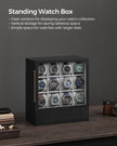 12-Slot Wooden Watch Box – Solid Wood Veneer – Ebony Black – Vertical Storage with Display Window