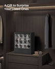 12-Slot Wooden Watch Box – Solid Wood Veneer – Ebony Black – Vertical Storage with Display Window