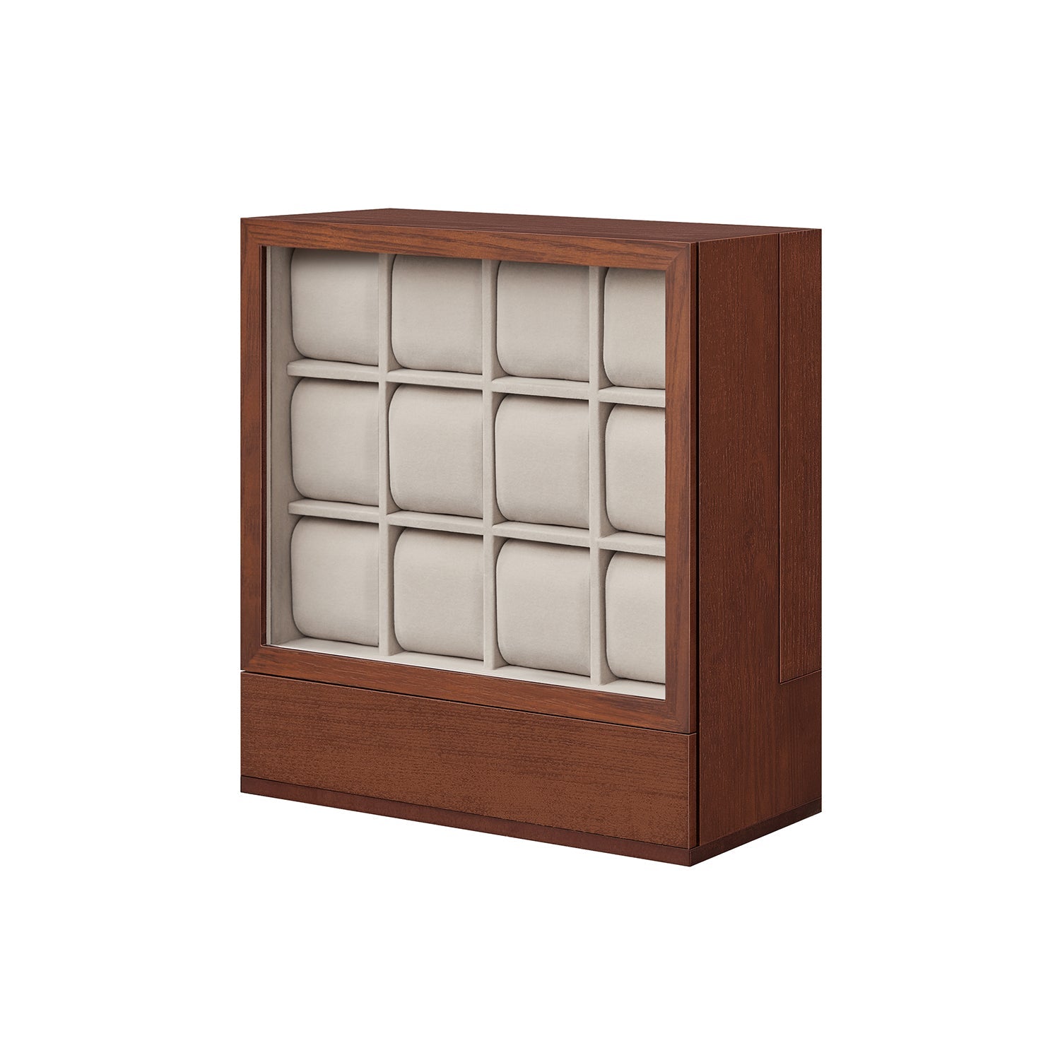 Watch Display Box – Solid Wood Veneer – Coffee Brown – 12-Slot Vertical Storage with Window