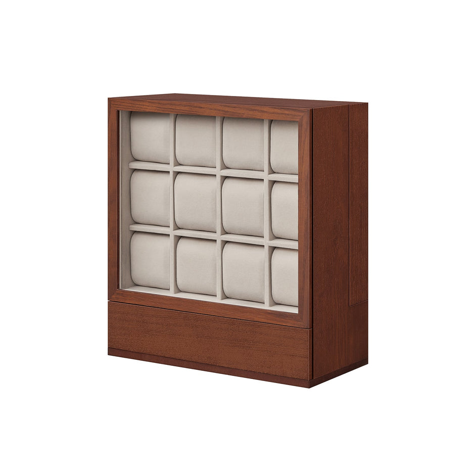 Watch Display Box – Solid Wood Veneer – Coffee Brown – 12-Slot Vertical Storage with Window