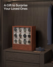 Watch Display Box – Solid Wood Veneer – Coffee Brown – 12-Slot Vertical Storage with Window