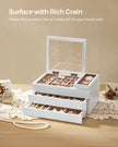 3-Layer Wooden Jewellery Organiser – Solid Wood Veneer – Snow White – Clear Lid with Removable Tray and Velvet Lining