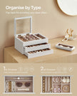 3-Layer Wooden Jewellery Organiser – Solid Wood Veneer – Snow White – Clear Lid with Removable Tray and Velvet Lining