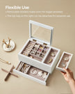 3-Layer Wooden Jewellery Organiser – Solid Wood Veneer – Snow White – Clear Lid with Removable Tray and Velvet Lining