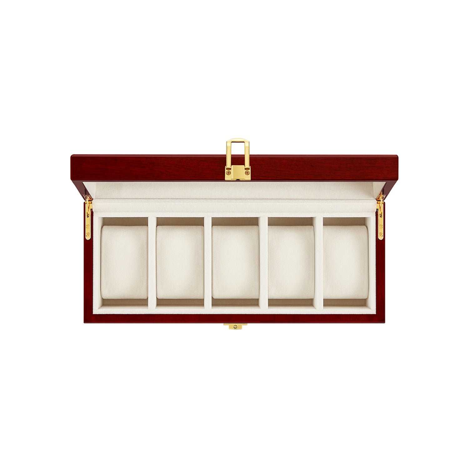 Watch Box – Wood – Elegant White – 5-Slot with Glass Lid and Removable Pillows