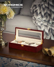 Watch Box – Wood – Elegant White – 5-Slot with Glass Lid and Removable Pillows