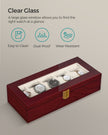 Watch Box – Wood – Elegant White – 5-Slot with Glass Lid and Removable Pillows