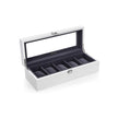 Wooden Watch Box – Elegant Finish – White – 5 Slots with Glass Lid and Velvet Lining
