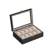 Watch Box – Solid Wood – Ebony Black – 10 Slot Organizer with Glass Lid
