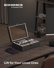 Watch Box – Solid Wood – Ebony Black – 10 Slot Organizer with Glass Lid