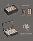 Watch Box – Solid Wood – Ebony Black – 10 Slot Organizer with Glass Lid