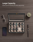 Watch Box – Solid Wood – Ebony Black – 10 Slot Organizer with Glass Lid