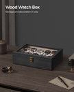 Watch Box – Solid Wood – Ebony Black – 10 Slot Organizer with Glass Lid