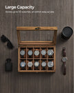 Watch Box – Solid Wood – Rustic Walnut – 10 Slots with Glass Lid and Removable Pillows