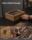 Watch Box – Solid Wood – Rustic Walnut – 10 Slots with Glass Lid and Removable Pillows