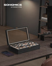 12-Slot Solid Wood Watch Box – Ebony Black – Large Glass Lid and Removable Pillows