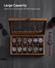 Watch Box – Solid Wood – Rustic Walnut – 12 Slots with Glass Lid