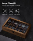 Watch Box – Solid Wood – Rustic Walnut – 12 Slots with Glass Lid