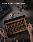 Watch Box – Solid Wood – Rustic Walnut – 12 Slots with Glass Lid