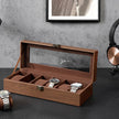 Watch Box – Velvet – Black – 6 Slots with Glass Lid and Lock
