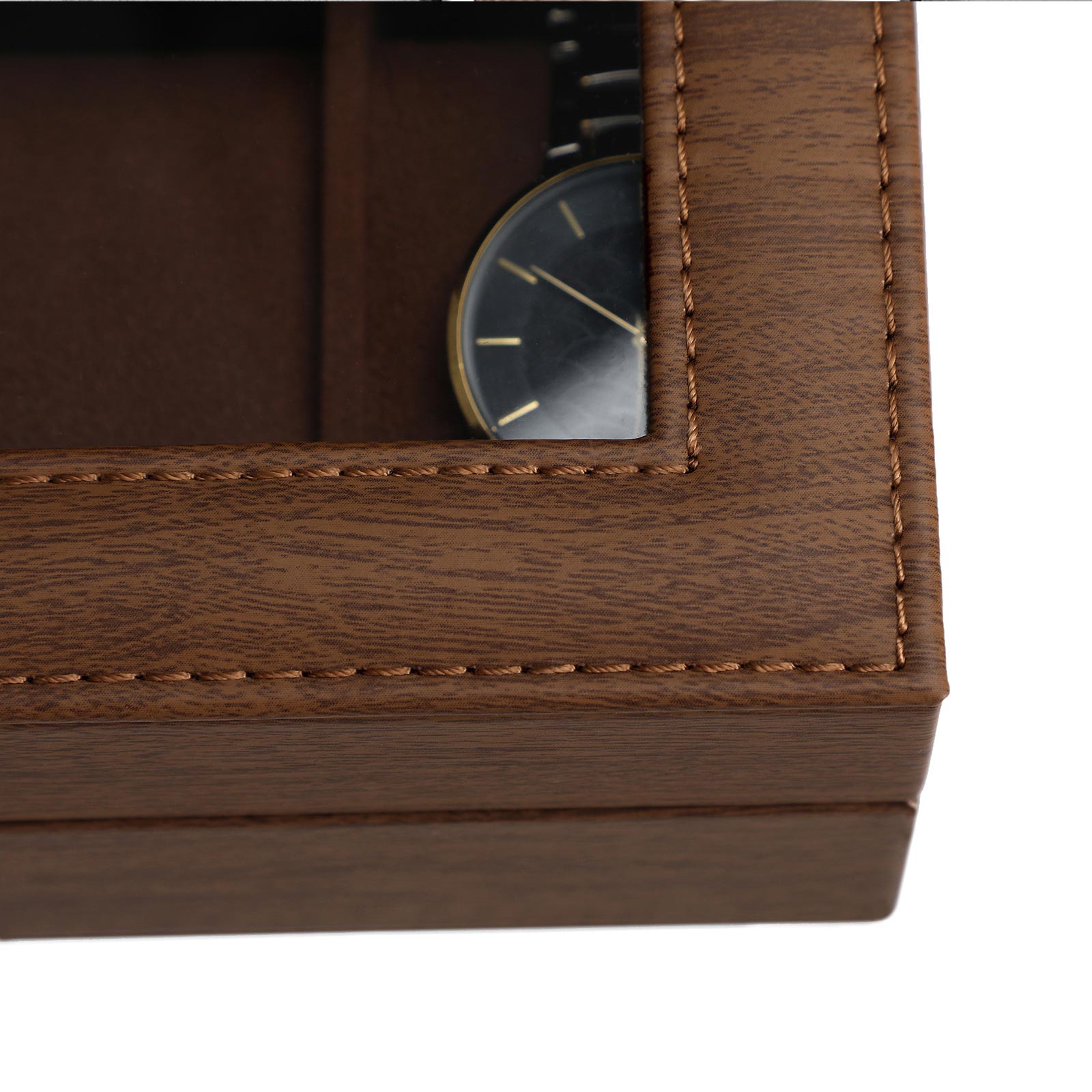 Watch Box – Velvet – Black – 6 Slots with Glass Lid and Lock