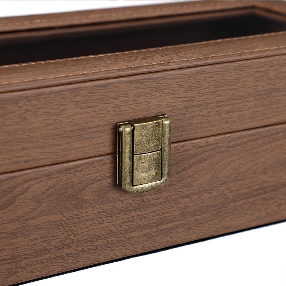 Watch Box – Velvet – Black – 6 Slots with Glass Lid and Lock