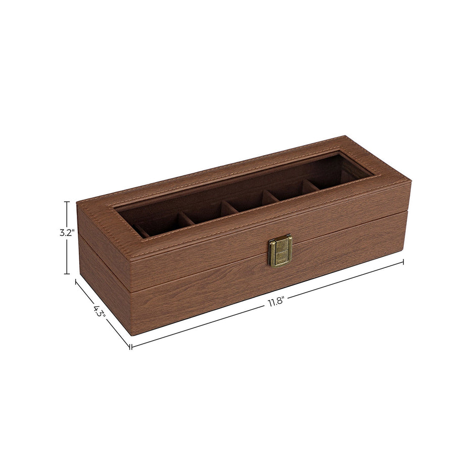 Watch Box – Velvet – Black – 6 Slots with Glass Lid and Lock