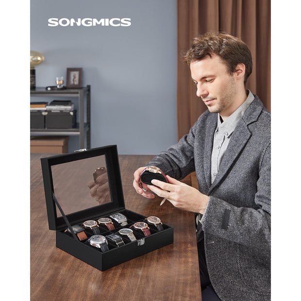 Watch Box – Glass – Clear – 10 Slots with Lockable Lid