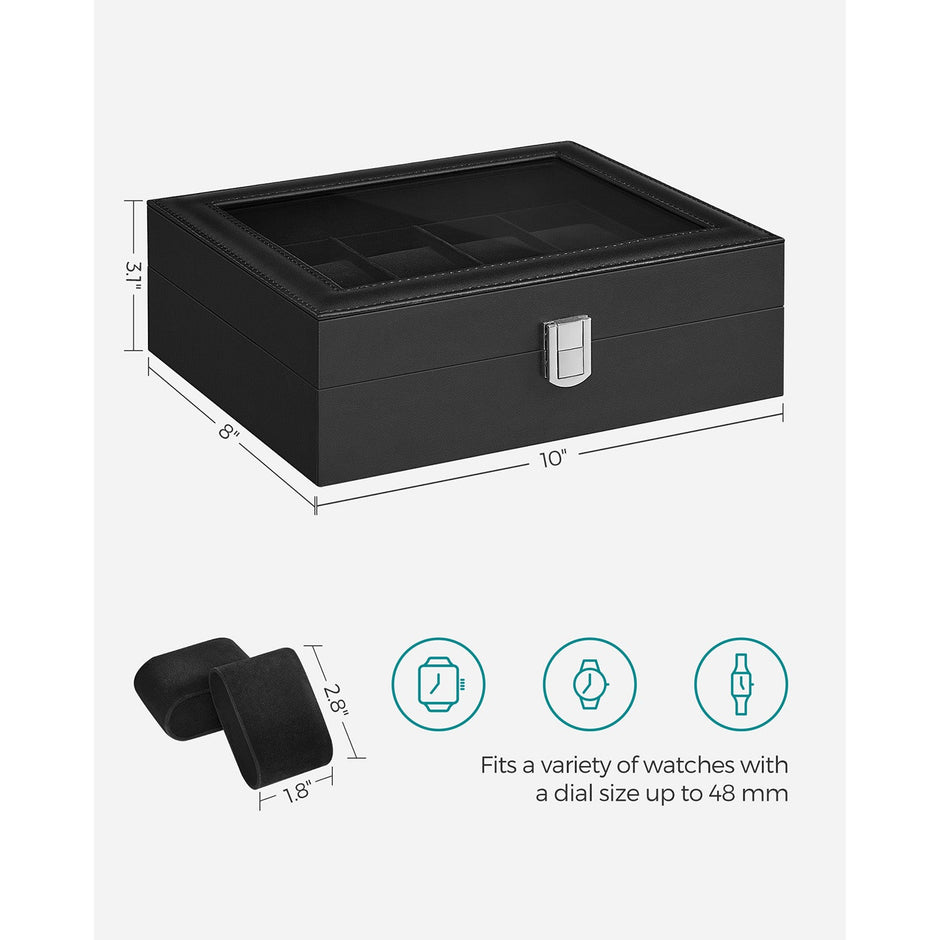 Watch Box – Glass – Clear – 10 Slots with Lockable Lid