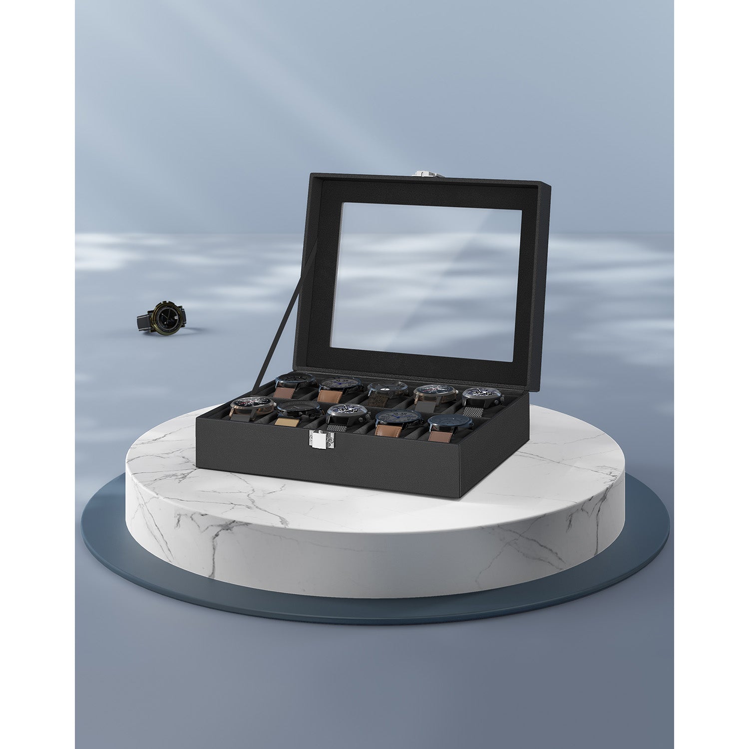 Watch Box – Glass – Clear – 10 Slots with Lockable Lid