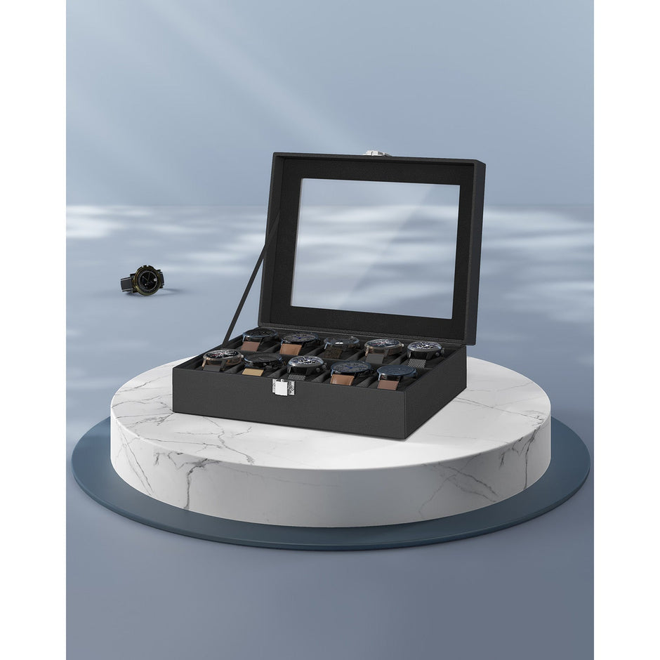 Watch Box – Glass – Clear – 10 Slots with Lockable Lid