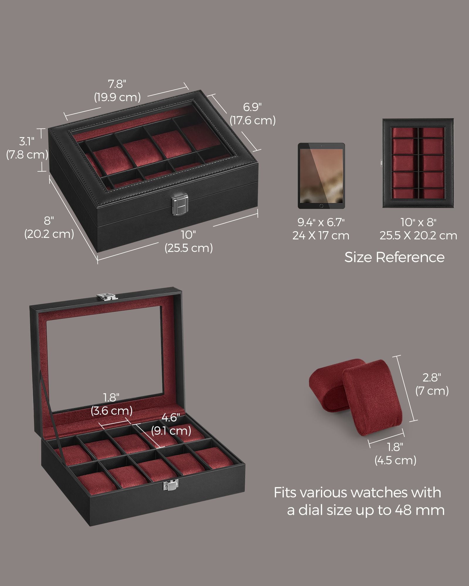 Watch Box – Glass – Clear – 10 Slots with Lockable Lid