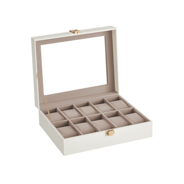 Watch Box – Glass – Multiple Colors – Lockable 10-Slot Display Case