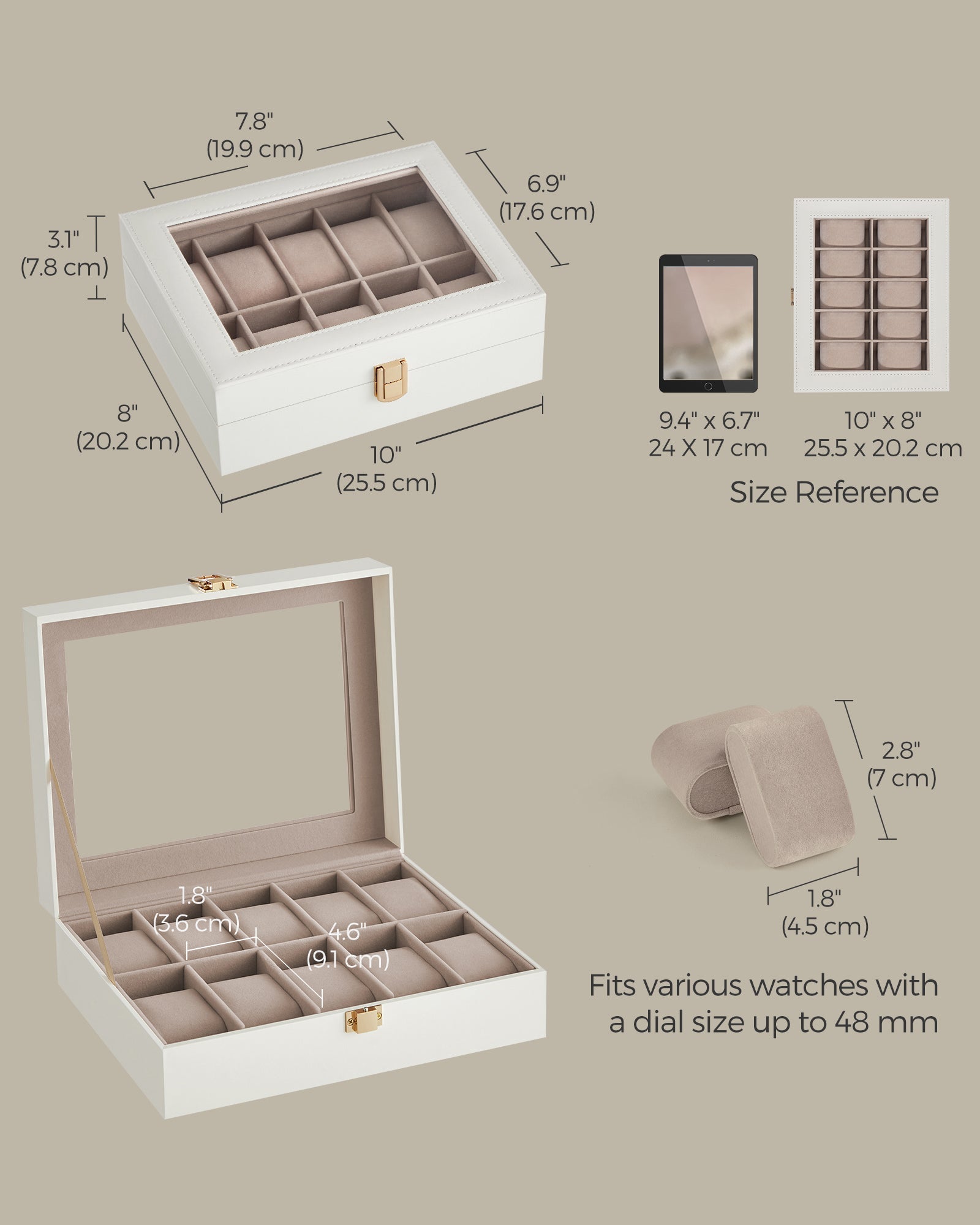Watch Box – Wood – Black – Lockable with Glass Lid and 10 Slots