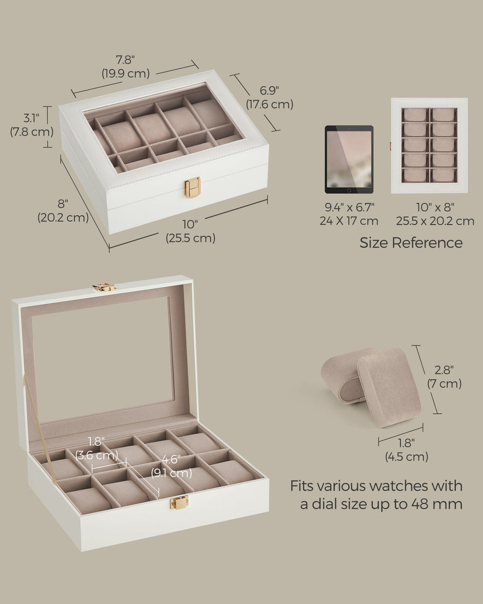 Watch Box – Wood – Black – Lockable with Glass Lid and 10 Slots