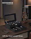 Watch Box – Wood – Black – Two Layers with Glass Lid and Bracelet Tray