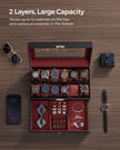 2-Tier Watch Box – Faux Leather – Ink Black and Wine Red – Glass Lid with Bracelet Tray