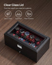 2-Tier Watch Box – Faux Leather – Ink Black and Wine Red – Glass Lid with Bracelet Tray