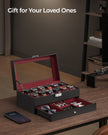 2-Tier Watch Box – Faux Leather – Ink Black and Wine Red – Glass Lid with Bracelet Tray