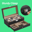 Watch Box – Synthetic Leather – Brown/Black/Wine Red – 12 Slots with Glass Lid and Drawer