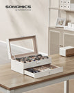2-Tier Watch Box – Wood – Cloud White and Cappuccino Beige – Glass Lid with Bracelet Tray