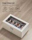 2-Tier Watch Box – Wood – Cloud White and Cappuccino Beige – Glass Lid with Bracelet Tray