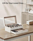 2-Tier Watch Box – Wood – Cloud White and Cappuccino Beige – Glass Lid with Bracelet Tray