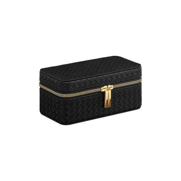 Watch Travel Case – Woven Embossed PU Leather – Ink Black – 3-Slot Design