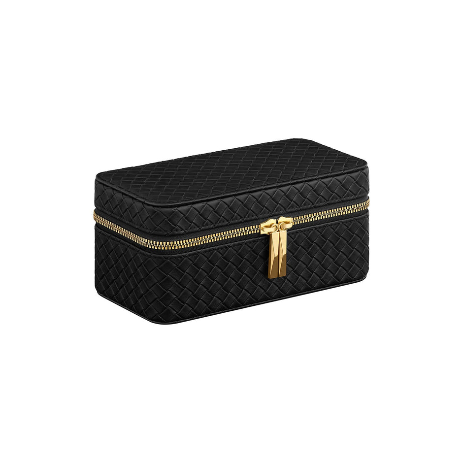 Watch Travel Case – Woven Embossed PU Leather – Ink Black – 3-Slot Design